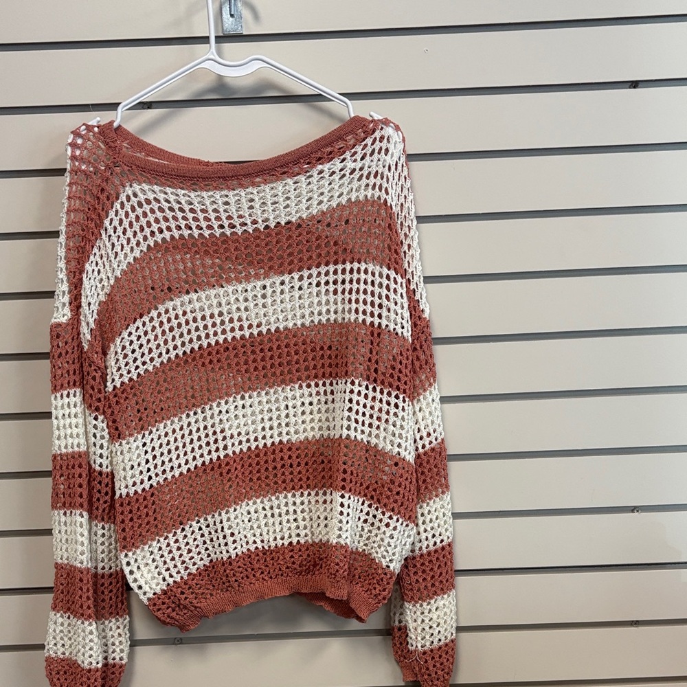 Striped Knit Sweater - Rust and Cream